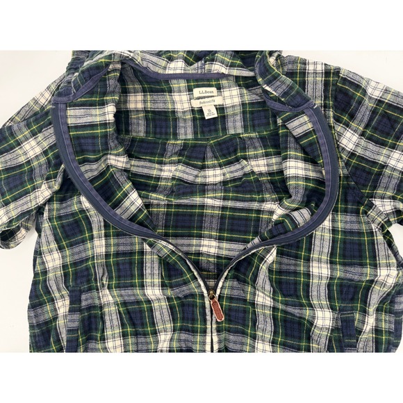LL‎ Bean Flannel Zip Up Hoodie Mens XL LightWeight Relaxed Fit Green Plaid - Picture 7 of 13